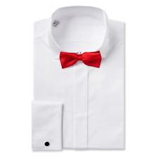 White Wing Collar Shirt Double Cuff Plain Long Sleeve Regular Fit Bow Tie Mens