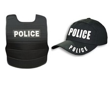Kids Black Police Vest & Hat