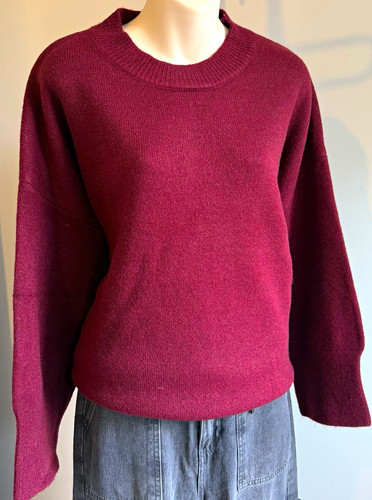 Women burgundy wool knit - burgundy,