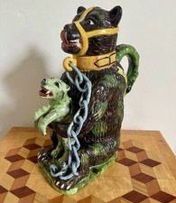 Large Vintage Bears Grease Advertising Staffordshire Majolica Lidded Water Jug