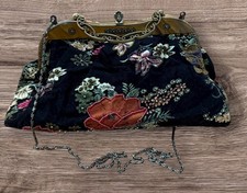 Vtg Butler & Wilson Evening Bag Black Baby Cord Floral Beaded Faux Tortoiseshell