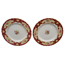 Paragon Pompadour Red 8" Plates x 2 Vintage Fine Bone China Floral Design