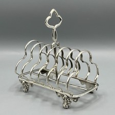 Antique Victorian Silver Plated Toast Rack Ornate Feet 6-Slice William Hutton