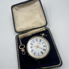 935 Silver La Belle Three Bears Swiss Ladies Pocket Watch Enamel Dial (48g)