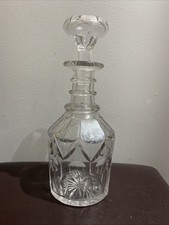 Regency Era Antique Hand Blown Triple Neck Ring Cut Glass Decanter with Stopper