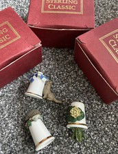 3x Boxed STERLING CLASSIC Ceramic Thimbles - FROG LILY LEAF - HEDGEHOG - CAT