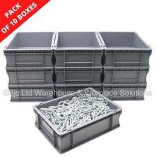10 x 10 Litre Strong Grey Plastic Parts Storage Container Euro Boxes Box Bins
