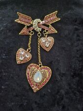 Pink Heart & Arrow Rhinestone Brooch Vintage Inspired Jewellery Gift Broach 