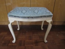 Antique Vintage French Vanity Dressing Table Seat White/Blue Good Condition