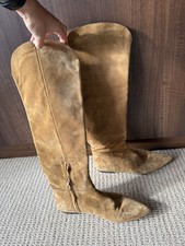 Polo Ralph Lauren Tan Suede Knee High Flat Boots Made in Spain Size 9B UK 6.5
