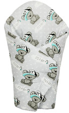BABY SWADDLE WRAP SNUGGLE NEWBORN BLANKET PRAM QUILT SLEEPING BAG teddy boy grey