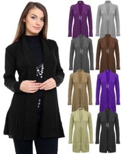 Ladies Women Knitted Boyfriend Brooched Waterfall Open Front Cardigan Jumper Top