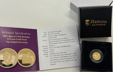 2021 One Eighth Sovereign 24ct Pure Gold Queens 95th Birthday, 1/8 Coin London