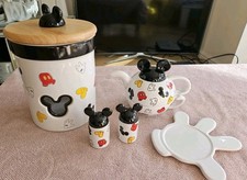 Vintage Disney Mickey Biscuit Jar Salt Pepper Shakers Single Tea Pot Cup &Saucer