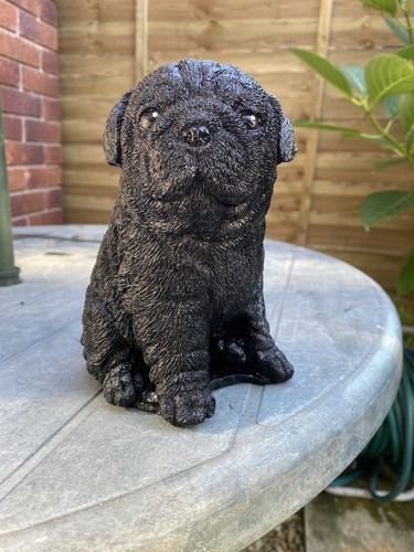 Pug dog black garden stone - dog,