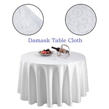 White Round Damask Tablecloth