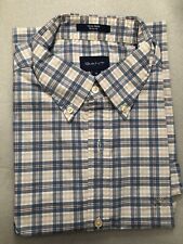 GANT  Mens Short Sleeve Tech Prep Blue Multi Check Button Up Medium