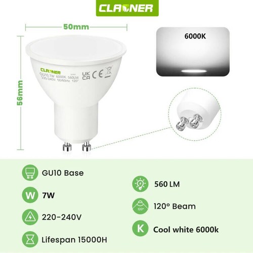Gu10 led bulbs 560lm - led, 7w