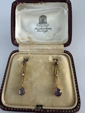 Delightful Victorian 15ct Gold Amethyst & Seed Pearl Earrings - Circa 1890