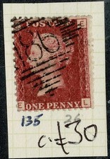 GB QV 1d penny red Plate 135 GU c£30 EL i982