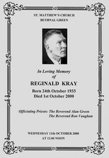 REG REGGIE KRAY FUNERAL ORDER