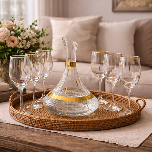 7pc glass wine set gold - glass,