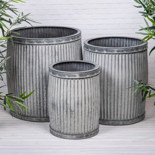 Metal ribbed flower pot - metal,