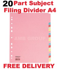 20 Part Subject File Filing Dividers A4 Multi Coloured Same Day Dispatch