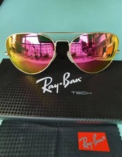 Unisex Ray-Ban RB3026 Aviator Sunglasses Gold Frame Mirrored Pink Lens 62mm