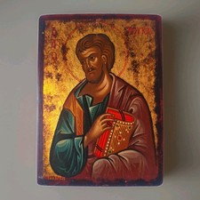 Orthodox Catholic Hand Painted Egg Tempera On Wood Icon St Luke Byzantine Gold