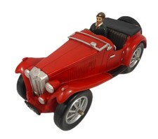 Large Resin MG TC Midget Model in Red with Driver and Moving Wheels Boxed 17"