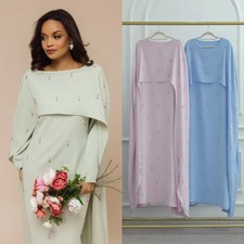 EID Islamic Clothing Women Pearl Diamond Embellished Luxury Cape Abaya Elegance