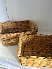 Rustic Rectangular Wicker Basket Brown  Chunky Woven Storage Handle X 2 SIZES