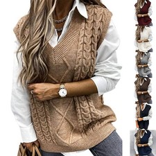 Ladies Cable Knit V Neck Vest