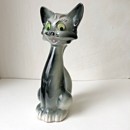 Googly eyed ceramic cat vase - cat,