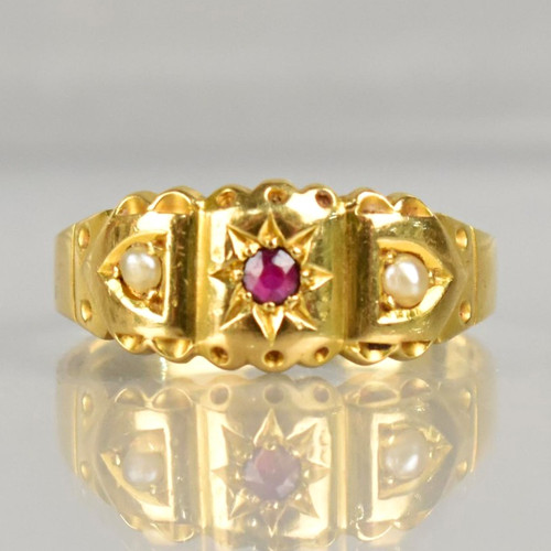 18ct yellow gold - round, red