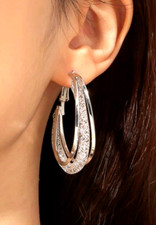 WHITE GOLD FILLED HOOP LEVERBACK EARRINGS MADE WITH SWAROVSKI CRYSTALS GIFT WG52