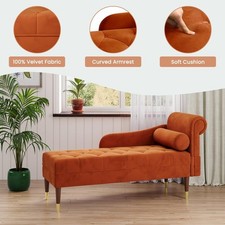 Velvet Chaise Longue Sofa with Pillow for Living Room Bedroom and Office