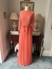 Max Mara Dress Long 10 Pink Peach Chiffon IT42 2 Piece Maxi Slip Pleated Italy