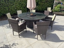 Rattan Garden Furniture Set - Round Table, 8 Chairs And Lazy Susan