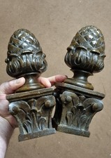 Pair of Antique Carved Oak Newel Posts /Finials Of Pineapples ( 9inches Tall )