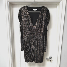 Dorothy Perkins Dress Women's UK 14 Tall Black Metallic Faux Wrap Occasions NWOT