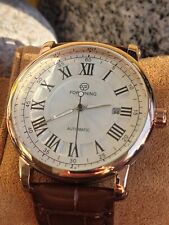 Mens Luxury Automatic Watch Rose Gold Date Window Back Brown Leather Strap 3ATM