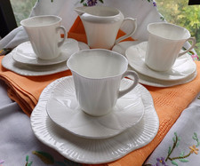 Vintage Shelley Bone China 3 DAINTY White Coffee Trios - Cups/Saucers/Plates Jug