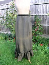 Victorian/Edwardian style 1960s long olive green watered taffeta skirt small 10?