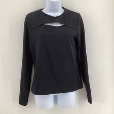 Primark Black Long Sleeve Top Cut Out Detail UK 12/14 M Casual Round Neck