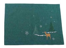 Neve Woodland Stag Green/Silver Emrboidered Christmas Placemat - 33cm x 45cm