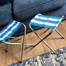 Vintage Retro Portable Striped Pair Of Camping Stools Foldable Camper van Picnic