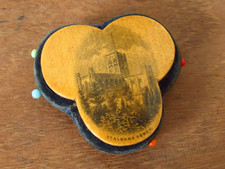 MAUCHLINE WARE WOODEN NEEDLEWORK SEWING PIN CUSHION ST ALBANS ABBEY