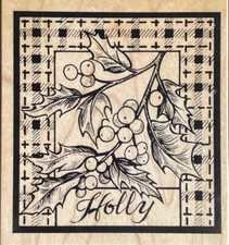 Large PSX Wood Mounted Rubber Stamp Rare Xmas  Paper Card Making Holly K-1595